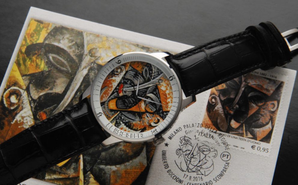 Orologi da collezione italiani, dettaglio di segnatempo d’arte su sfondo grafico, edizione limitata Collezioni d’Arte Milano.